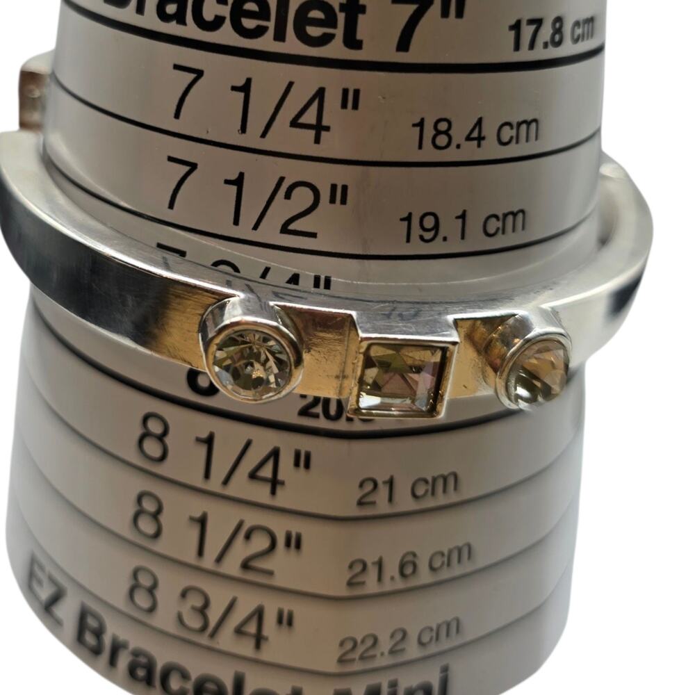 Silver Tone Cuff Bracelet Clear Crystal Stones Hinged Bangle Women 7.5 Inch - Picture 6 of 7